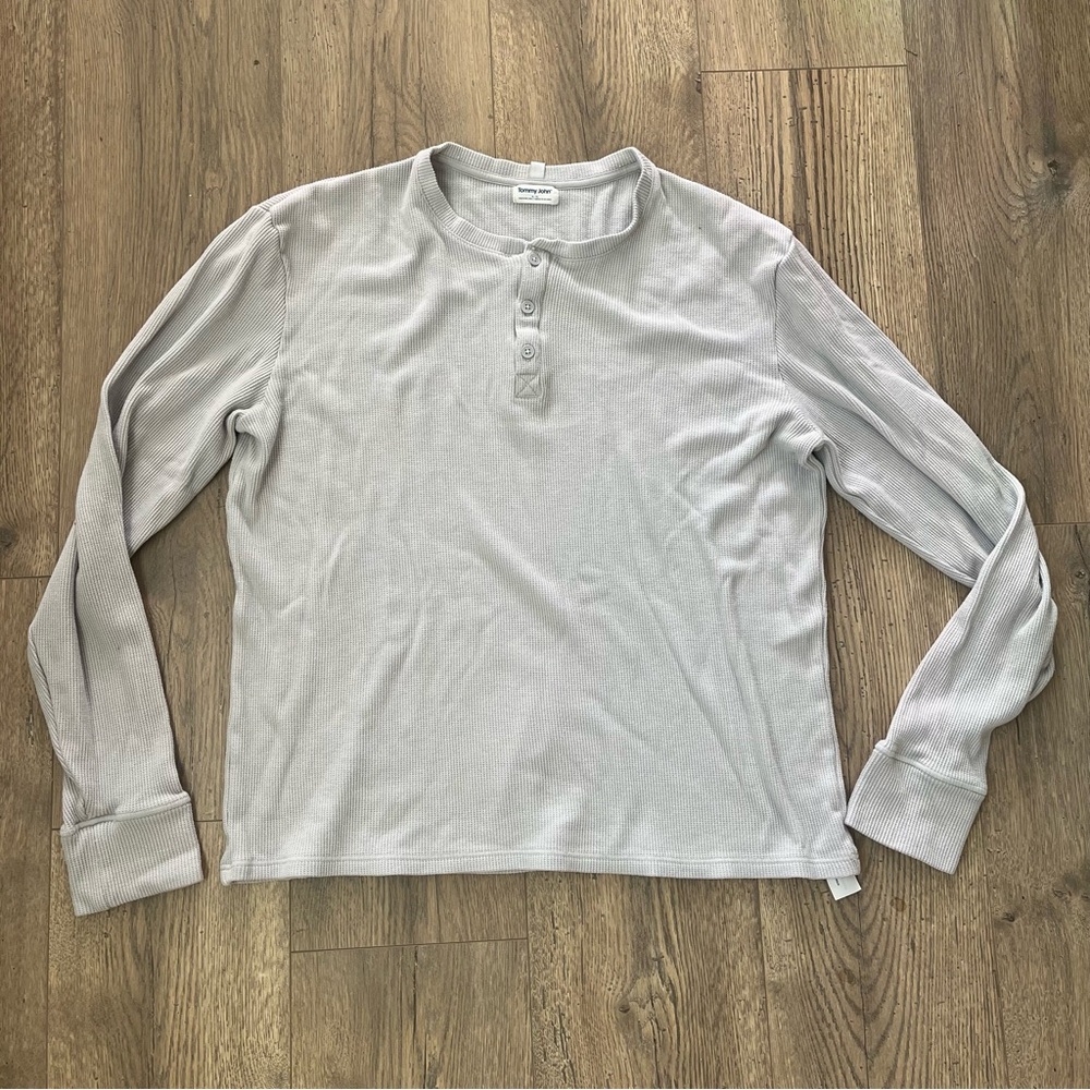 Tommy John Shirt Mens Waffle Knit Henley Long Sleeve Loungewear Gray XL